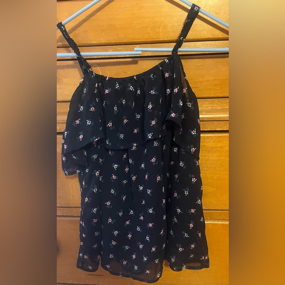Abercrombie Kids Black Floral Ruffle Blouse